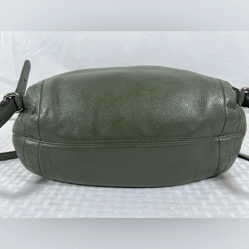 4019: Coach Olive Green Pebbled Leather Drawstring Backpack